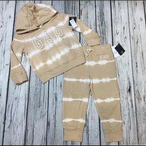 Gap Boys 2T 3T 4T 5T Tan Brown & White Hoodie Sweatshirt & Sweatpants Outfit NWT